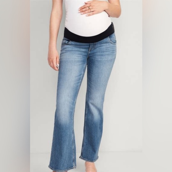MIMI MATERNITY Flare Blue Jeans Full Spandex Panel Size Large Regular Length - Picture 1 of 7